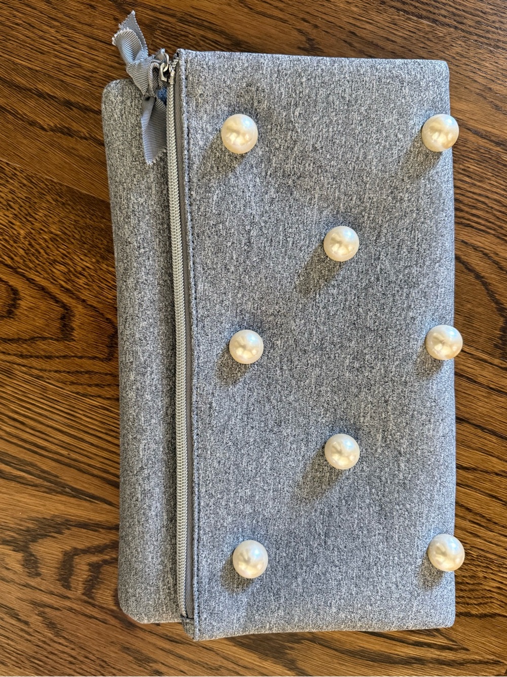 Stella & Dot Grey Fold Over Pearl embellished clutch